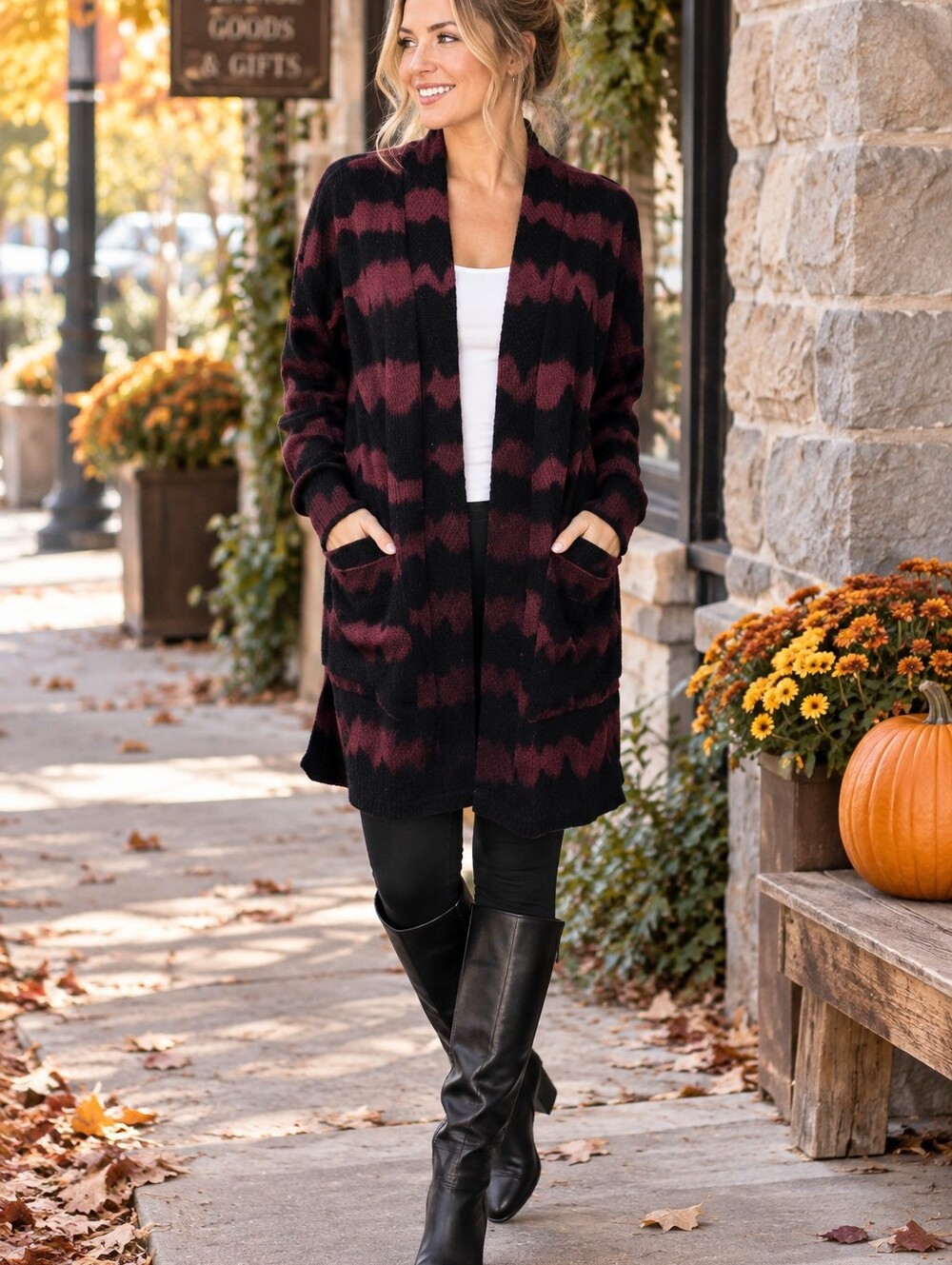 Anthropologie Sanctuary Long Open Front Cardigan Burgundy Black Cozy Sweater S